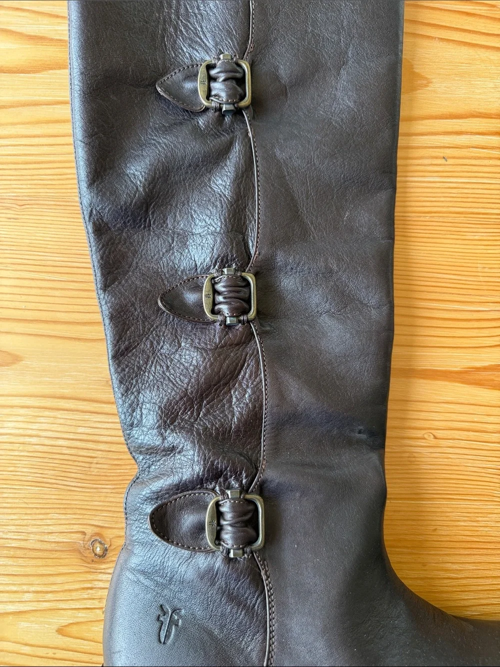 Frye Dark Brown Leather Over-the-Knee Buckle Boots